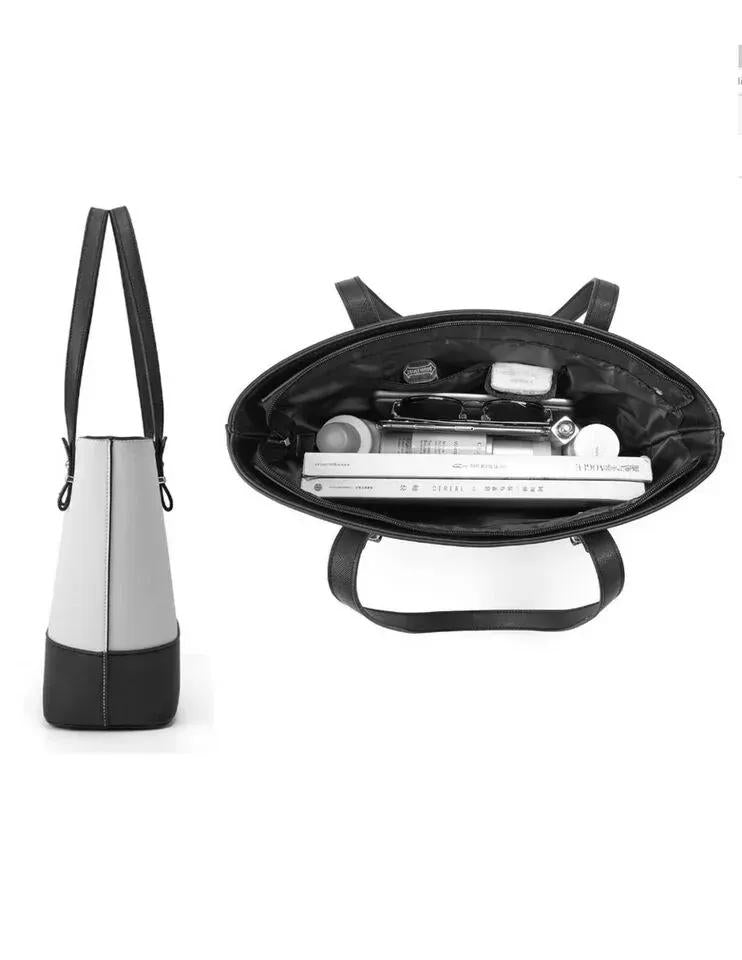 Stylish Women's PU Leather Hand Bag Set - 3 Pcs in White & Pink