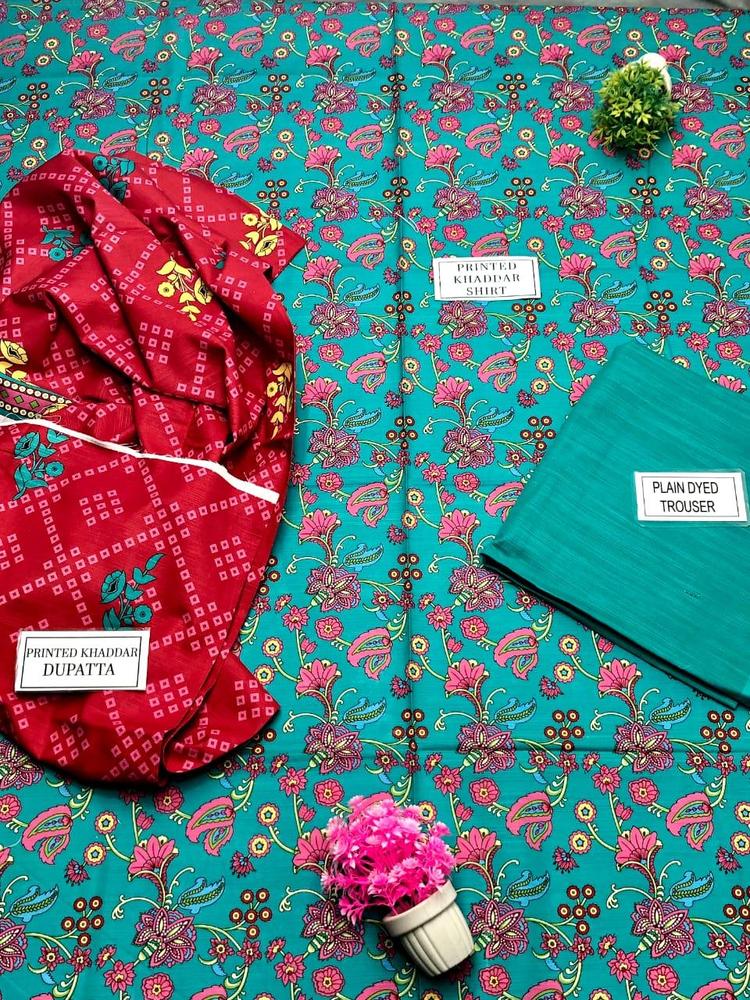 3 Pcs Women's Unstitched Khaddar Printed Suit